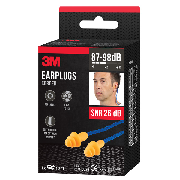 Bouchons d'oreilles réutilisables 3M - réduction du bruit 26 dB - 1 paire à cordelettes avec boîte de rangement