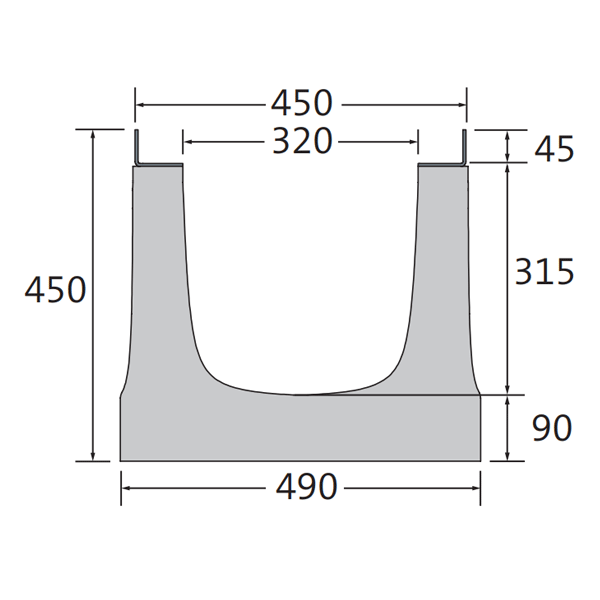 Caniveau en béton C40/50 sans pente intérieure avec feuillures acier galvanisé - BIRCOsir - DN 320 mm - 1000 mm