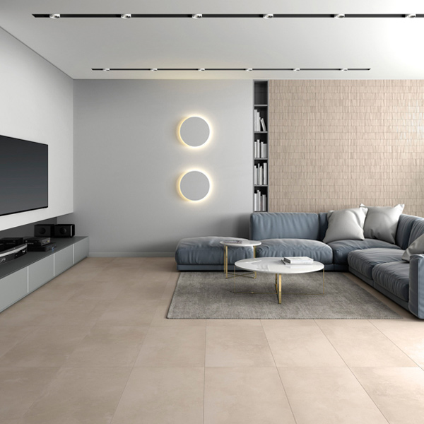 Carrelage intérieur effet béton ciré en grès cérame émaillé - Faro Edilis - 60,0 CM x 60,0 CM - ép.10,00 MM - Beige