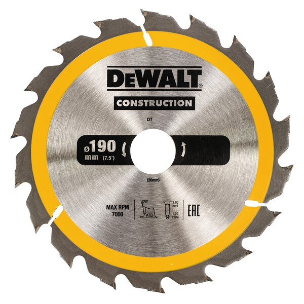 Lame scie circulaire bois de construction Dewalt DT1945-QZ Ø 190 mm alésage 30 mm 40 dents
