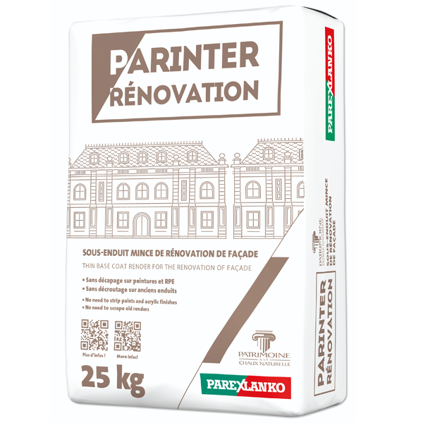 Enduit d'interposition et de dressement PARINTER RENOVATION Parex Spécial Façades peintes - Sac de 25 KG