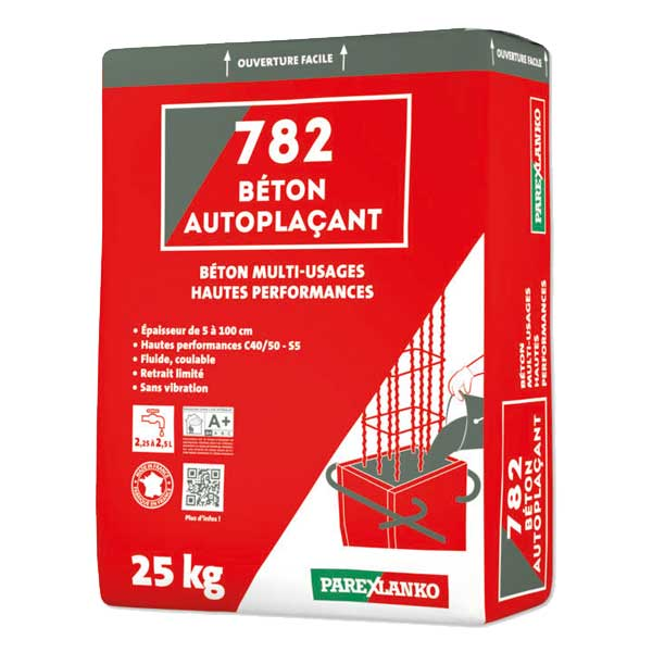 Béton autoplaçant 782 Parexlanko - Classe C40/50 - coulage sans aiguille vibrante - sac de 25 kg