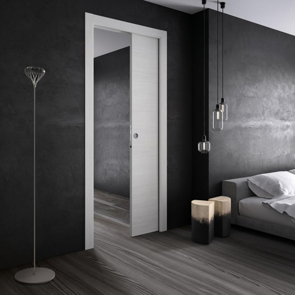 Système à galandage pour porte coulissante simple vantail - caisson pour plaque de plâtre - Scrignotech - porte de 203 CM x 80 CM - cloison finie 100 mm