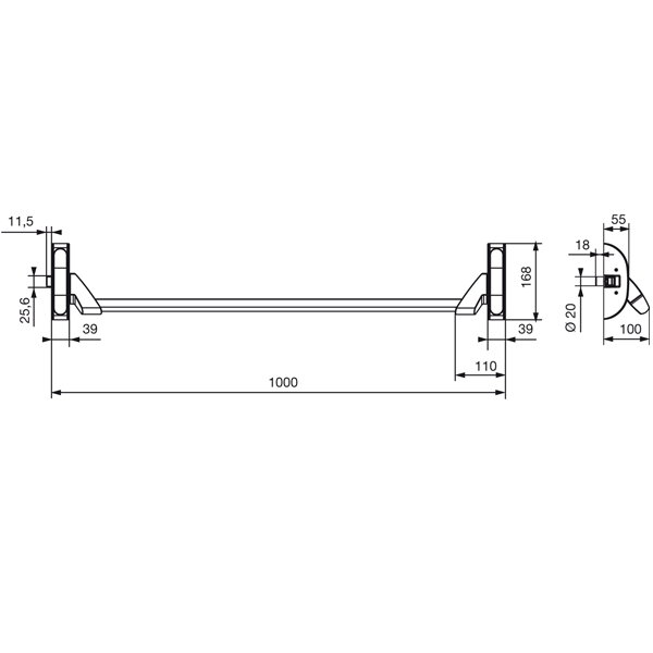 Serrure anti-panique Vachette 6810 CFPF gris porte bois métal réversible avec gâche - 100 cm