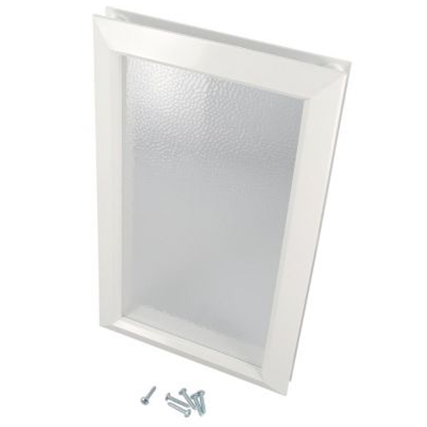 Hublot de porte rectangulaire en PVC blanc - 203MI Nicoll - dimensions ext. 380 x 225 mm