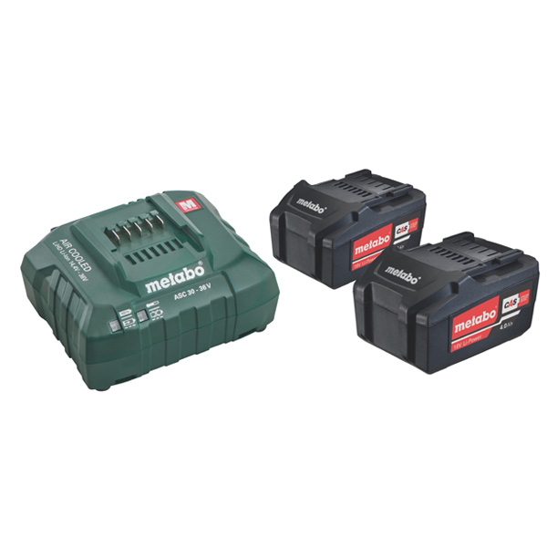 Pack de démarrage Metabo avec 2 batteries Li-Power 18 V/4,0 Ah et chargeur rapide ASC 55