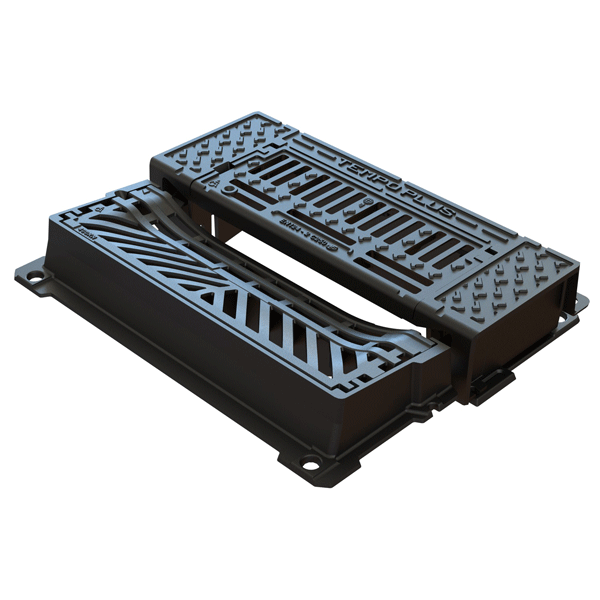 Grille avaloir réglable PMR C250 en fonte ductile grands débits pour bordure de caniveau réduite - TEMPO PLUS 2G Profil droit - 680 x 500 mm