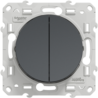 Interrupteur double poussoir Schneider Odace à encastrer - avec support de fixation - anthracite - 10A 250V