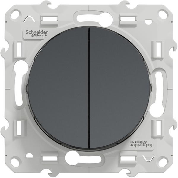 Interrupteur double poussoir Schneider Odace à encastrer - avec support de fixation - anthracite - 10A 250V