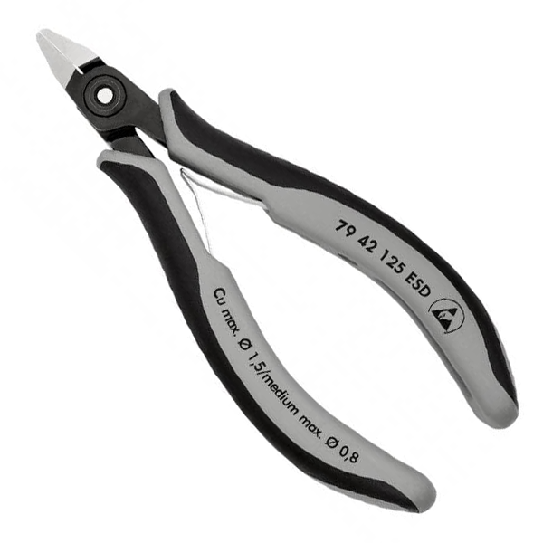 Pince de précision coupante de côté pour l'électronique ESD - Longueur 125 mm - Acier chromé