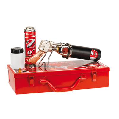 Coffret métal fer à souder de couvreur autonome Piezo, fer, cartouche, flacon fluide et injecteur