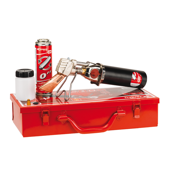 Coffret métal fer à souder de couvreur autonome Piezo, fer, cartouche, flacon fluide et injecteur