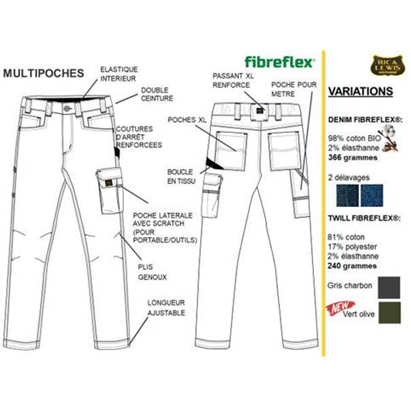 Jean de travail Rica Lewis stretch multi-poches ardoise - Taille 48