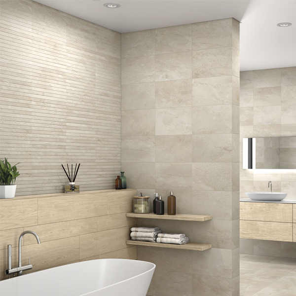 Faïence murale effet pierre à relief - Edilis Ruben - 60,0 CM x 30,0 CM - ép. 8,5 MM - Beige