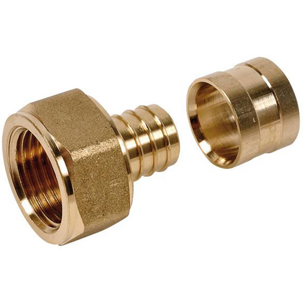 Raccord femelle écrou tournant pour tube PER - F 12 x 17 - Diamètre 16 mm - Laiton