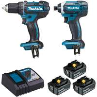 Ensemble de 2 machines Makita 18V perceuse DDF482 et boulonneuse DTD152 avec 3 batteries 5 Ah