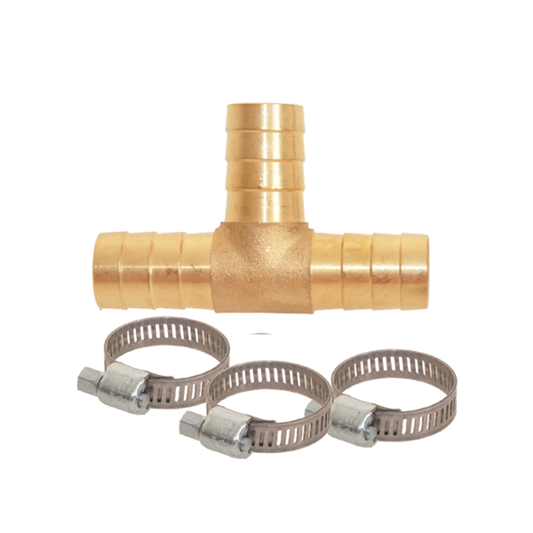 Raccord cannelé de dérivation en té avec 3 colliers de serrage - Fitt - Diamètre 15 mm - Laiton