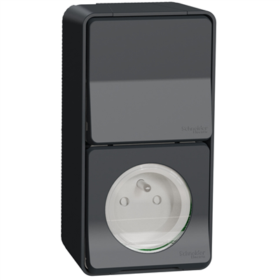 Va-et-vient avec prise 2P+T en saillie verticale Schneider Mureva Styl complet - IP55 - IK08 - anthracite