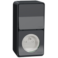 Va-et-vient avec prise 2P+T en saillie verticale Schneider Mureva Styl complet - IP55 - IK08 - anthracite