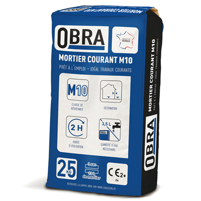 Mortier sec M10 pour travaux courants de maçonnerie - Obra - prêt à gâcher - sac de 25 kg