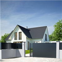 Portail aluminium sur mesure Intiméclo - Inti 26 Kiwi - Battant ou coulissant - Aspect au choix - Barreaudage horizontal 100 mm et lames horizontales 150 mm