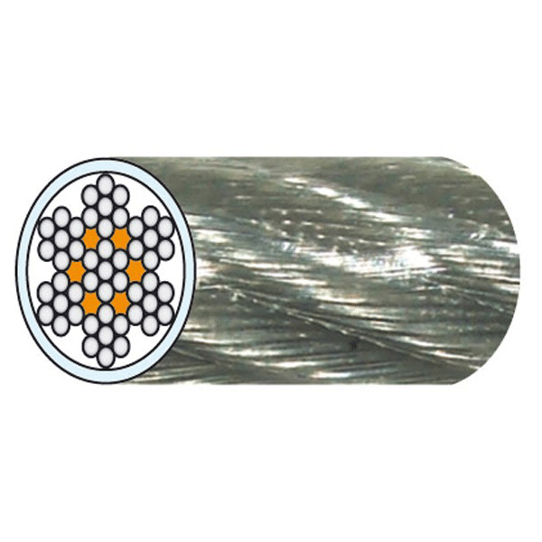 Câble galvanisé 7 torons 7 fils gainé PVC translucide diamètre initial 1.5mm-final 2.5mm - 25 m