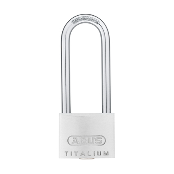 Cadenas en aluminium Abus 64 Titalium à haute anse de 80 mm avec 2 clés - 50 x 128,5 mm