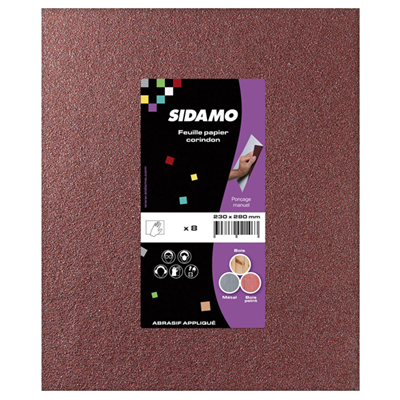 Feuille de papier corindon brun pour métaux et bois dur 230 x 280 mm grain 80 - lot de 8