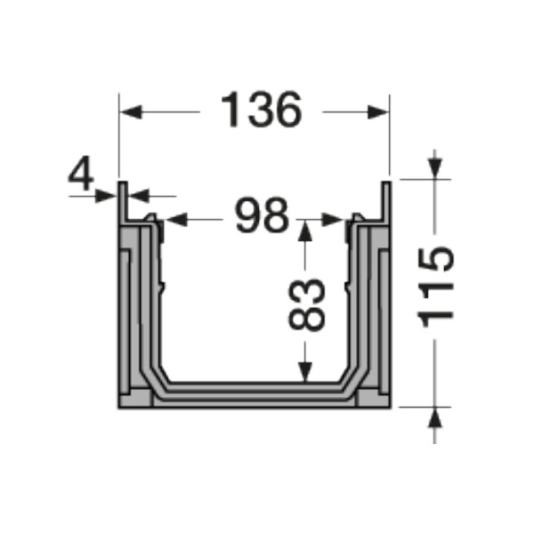 Caniveau haut Nicoll Connecto CAN177 en polypropylène gris clair - 136 MM x 115 MM - longueur 1000 MM