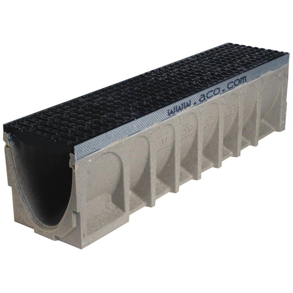 CANIVEAU BETON/POLYESTER 200MM GRILLE FONTE D400 L1M