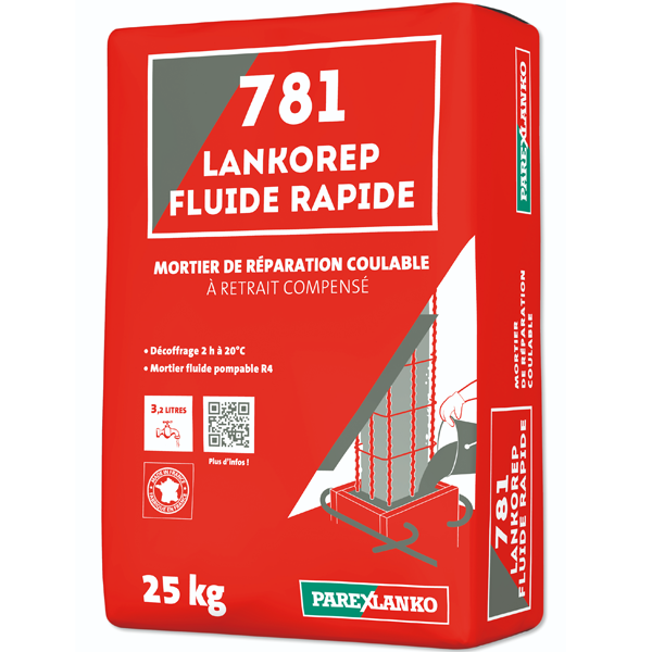 Mortier de réparation coulable - 781 Lankorep Fluide Rapide - Sac de 25 KG