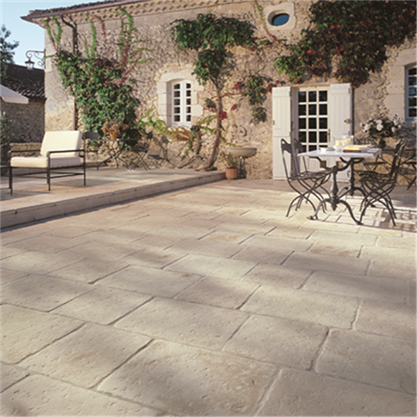 Dalle terrasse pierre reconstituée Opus en bande 2 formats ABBATIALE - Écru - 40x40cm, 40x60 cm) - Ép.28 MM