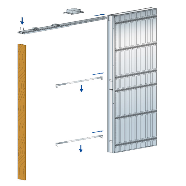 Système à galandage pour porte coulissante simple vantail - caisson pour plaque de plâtre - Scrignotech - porte de 203 CM x 80 CM - cloison finie 100 mm