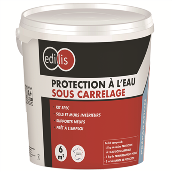 Kit de protection à l'eau sous carrelage Edilis - 5 kg résine, 1 kg primaire, 5 ml bande de protection