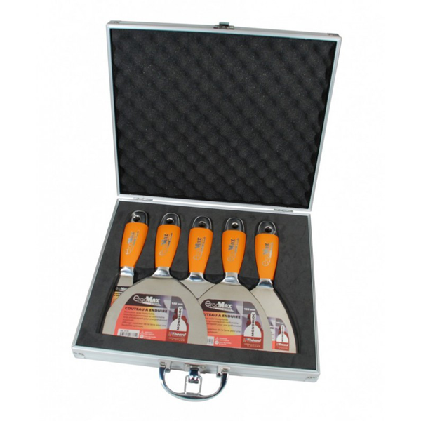 Mallette pour plaquiste avec 5 couteaux à enduire - lame en acier inoxydable