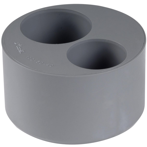 Tampon de réduction double à coller Nicoll T54 - eaux usées et vannes - mâle/femelle - PVC - Ø 100 / 50 / 40 mm