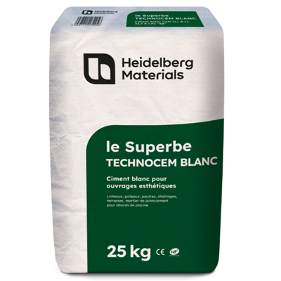 Ciment le Superbe Technocem blanc CEM II 32,5 R Calcia - Sac de 25 KG
