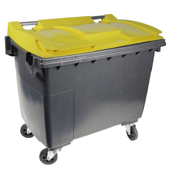 Conteneur Sulo Citybac en PEHD bac gris couvercle jaune 4 roues capacité 660 litres