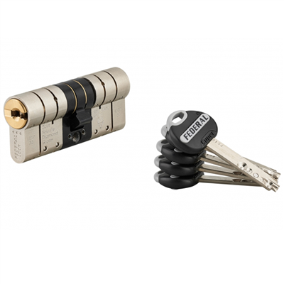 Cylindre haute sûreté Thirard Federal 2  - profil européen - laiton nickelé mat - 5 clés - 37 x 37 mm