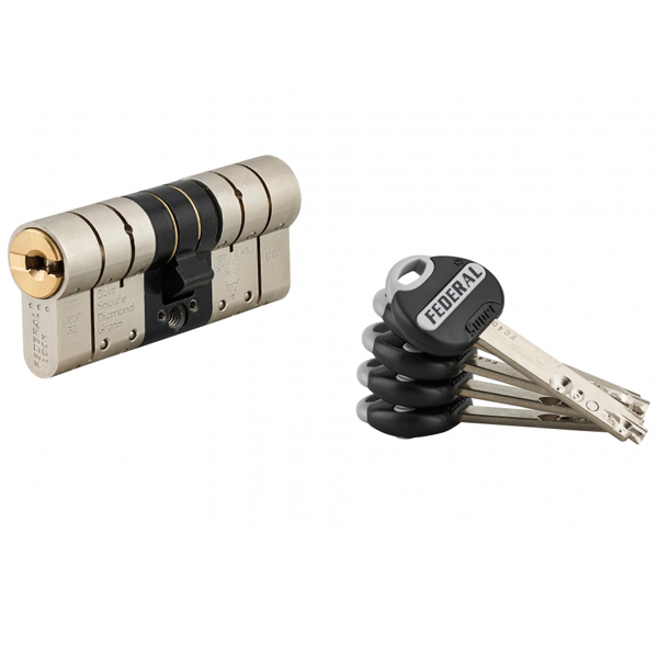 Cylindre haute sûreté Thirard Federal 2  - profil européen - laiton nickelé mat - 5 clés - 37 x 37 mm