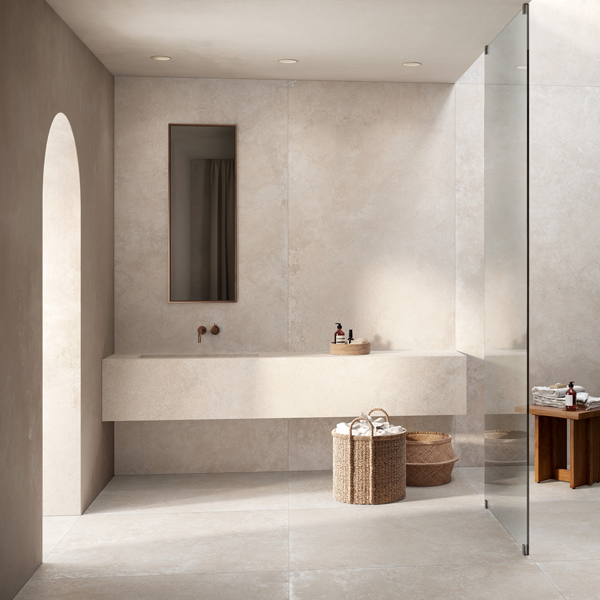 Carrelage extérieur effet travertin en grès cérame émaillé - Realstone Travertino Cross - 120,0 CM x 60,0 CM - ép. 9,00 MM - Bianco