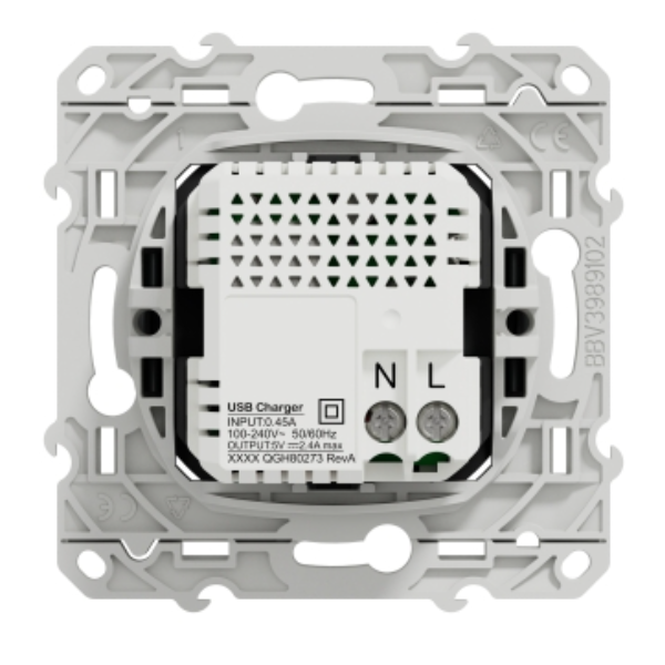 Prise USB double Schneider Odace à encastrer - type A+C - avec support de fixation à visser - Anthracite - 2,4A 12W