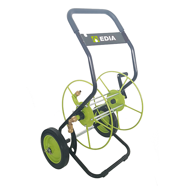 Dévidoir métallique 2 roues pleines Edia pour tuyau arrosage 55m diamètre 15 mm - Noir et vert