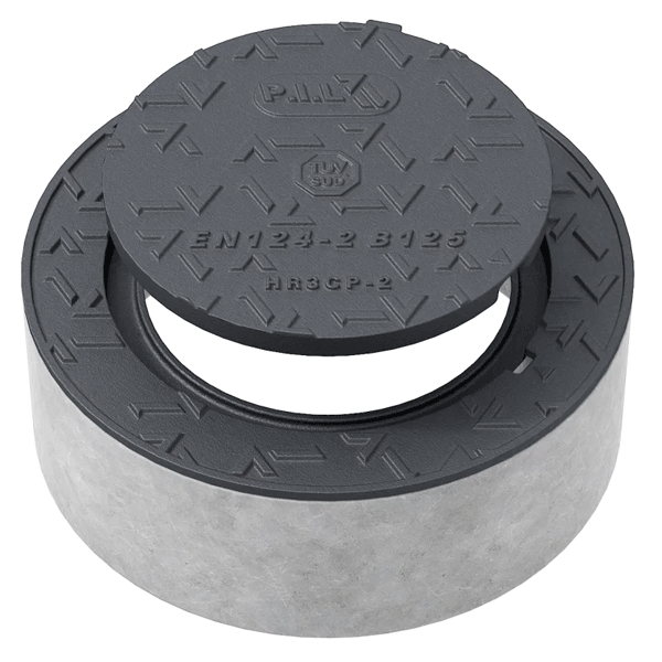 Regard de visite rond en fonte B125 avec couronnement béton C35/45 - garde anti-odeur et relief antidérapant  - Ø 390,0 mm