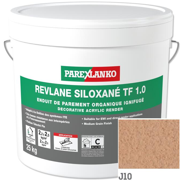 Enduit de parement organique ignifugé Parexlanko Revlane Siloxané TF 1.0 J10 Jaune orangé - Seau de 25,0 KG