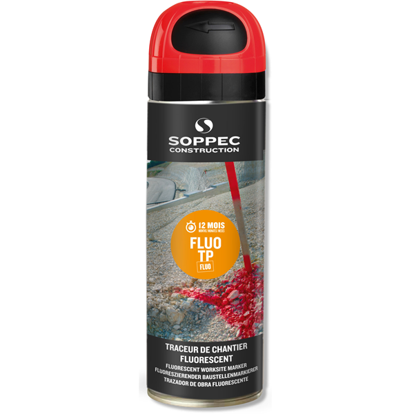Traceur de chantier FLUO TP durée 12 mois Rouge fluorescent 500ml