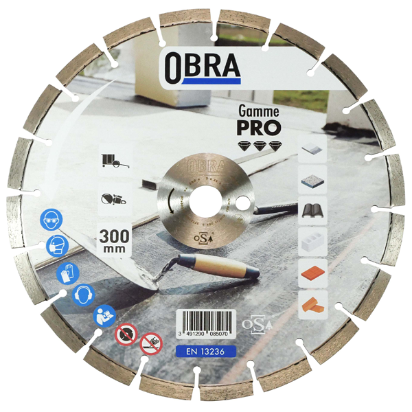 Disque diamant Pro pour matériaux durs Ø 300 mm Obra - 20 segments 40 x 3 x 10 mm - Alésage 25,4 mm