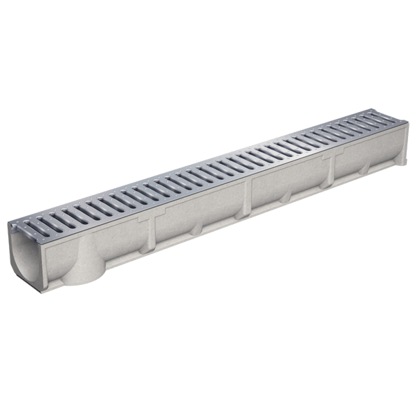 Caniveau en béton polymère MEAGARD II S avec grille acier galvanisé A15 - Largeur 100 mm - Longueur 1 m