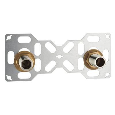 Platine de fixation mural double pour tube PER à compression - Fix System - Diamètre 12 mm - Sorties mâles 20 x 27