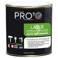 Laque antirouille Théodore Pro'G - Fer intérieur extérieur - Noir brillant Ral 9005 - Pot de 1L